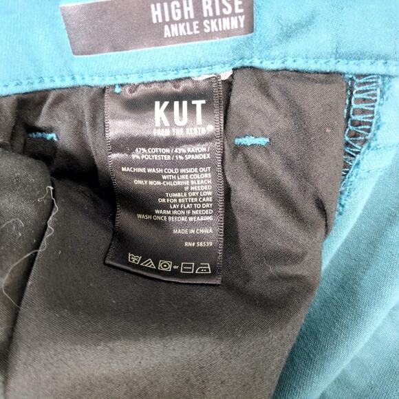Kut from the Kloth Teal High Rise Ankle Skinny Pants Women's 22W Stretch 42x26" - Picture 3 of 10